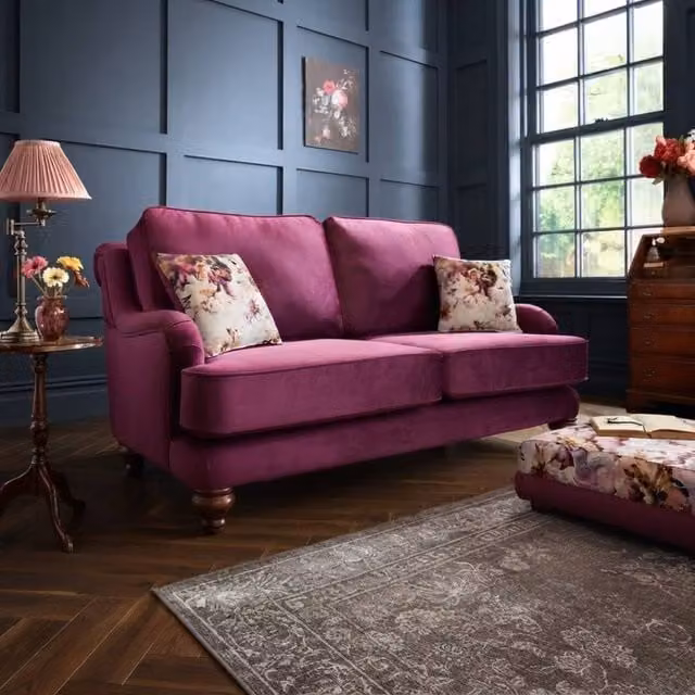 Stratus Interiors York Velvet Fabric Sofa in Purple with Foam Cushions – 1