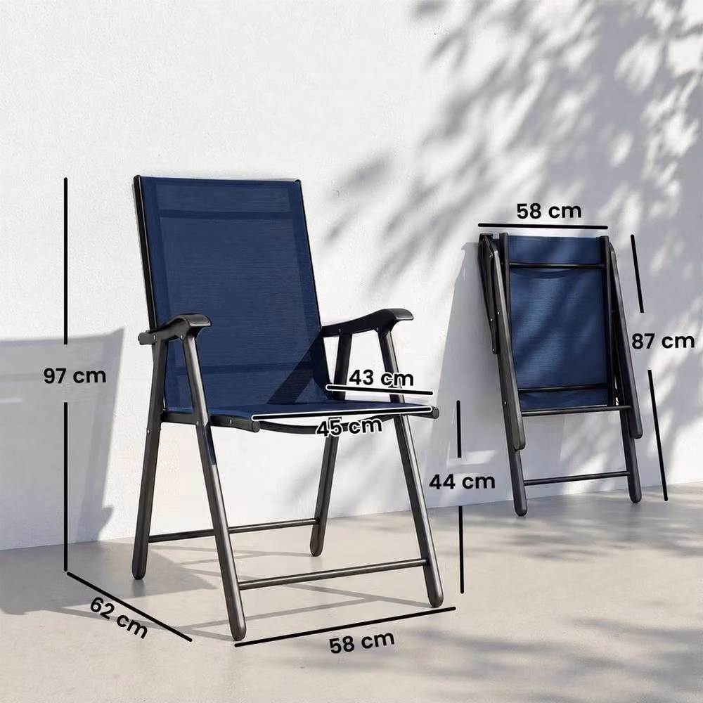 FLAVORA Set of 4 Blue Metal Folding Garden Chairs for Adults – 2