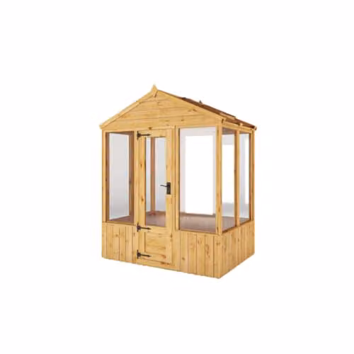 Waltons Brown Wooden Outdoor Potting Shed Greenhouse with Apex Roof and Styrene Glazing, W/D/H: 121.92 x 182.88 x 228.56 cm