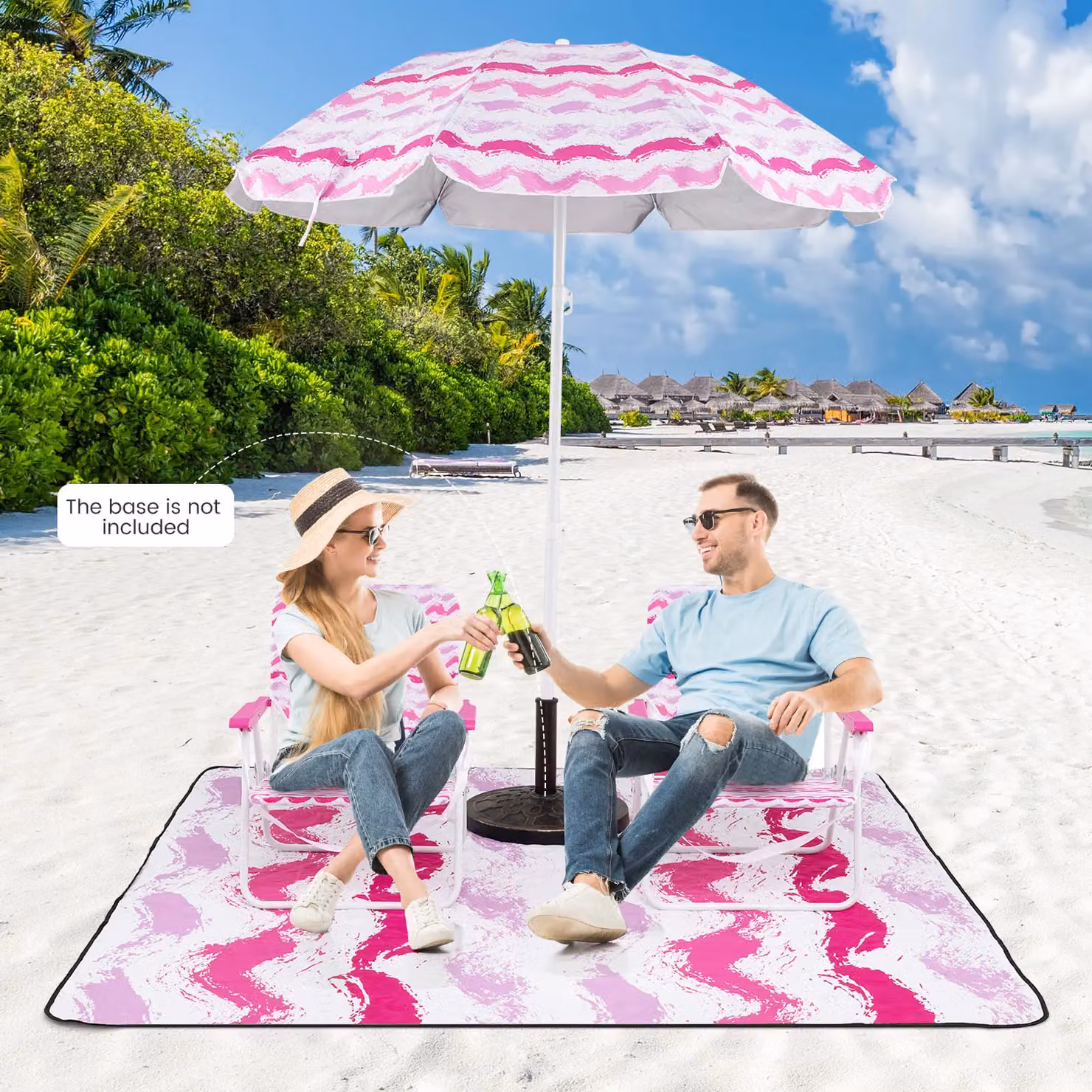 Costway 4 Piece Pink Beach Umbrella and Foldable Chair Set with UPF 50+ Protection – 3