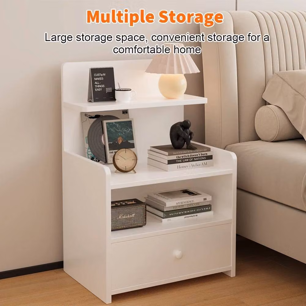 EONLION Modern White Bedside Table and Nightstand Storage Shelf – 2