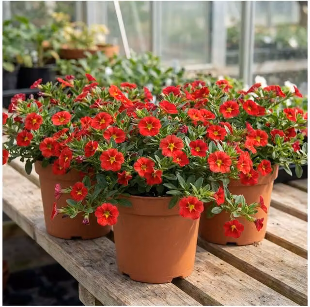 Plants By Post Calibrachoa Cabaret Red Kiss Ornamental Summer Shrubs in Red and Yellow or Red and Gold, 3 Pack