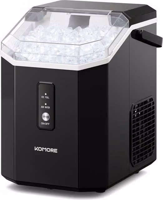 Livingandhome 1.2L Nugget Ice Maker Machine with Handle in Black and Transparent