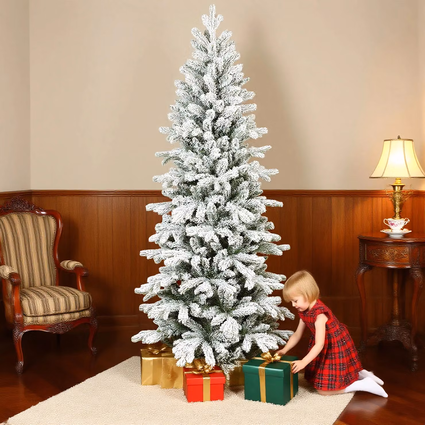HOMCOM 6ft Green Pencil Christmas Tree with Snow and Realistic Tips – 2