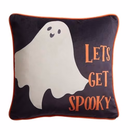 Bedlam Halloween Reversible Ghost Print Velvet Cushion in Black and Orange, W/D/H: 43 x 43 x 43 cm – 2