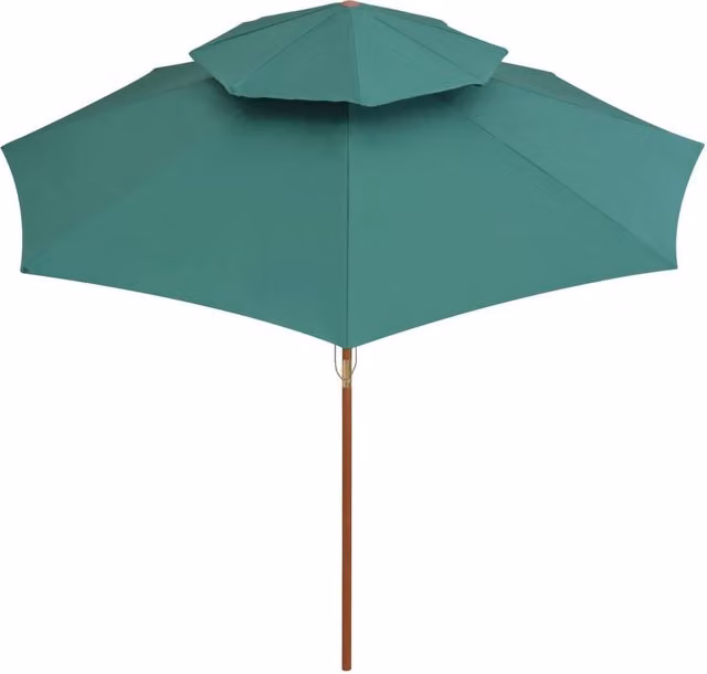 Berkfield Home Beautiful Double Decker Garden Parasol in Green with Wooden Pole, W: 270 cm x D: 270 cm x H: 259 cm – 1