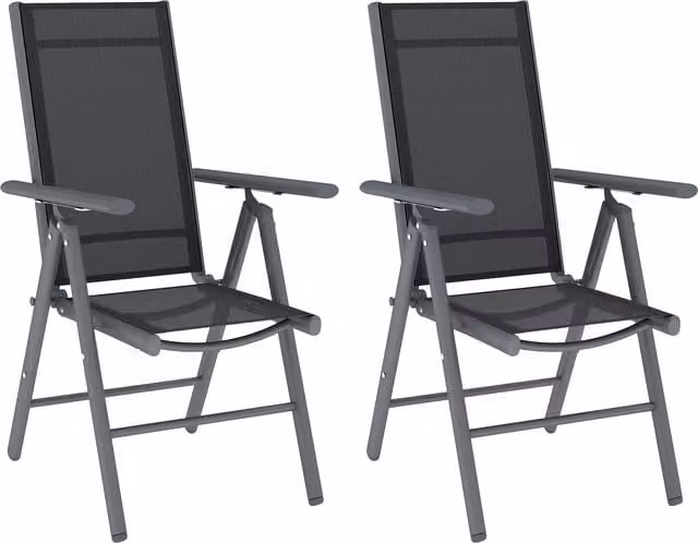 Outsunny Set of 2 Folding Camping Chairs with Powder Coated Aluminium Frame and Breathable Textilene Mesh in Dark Grey