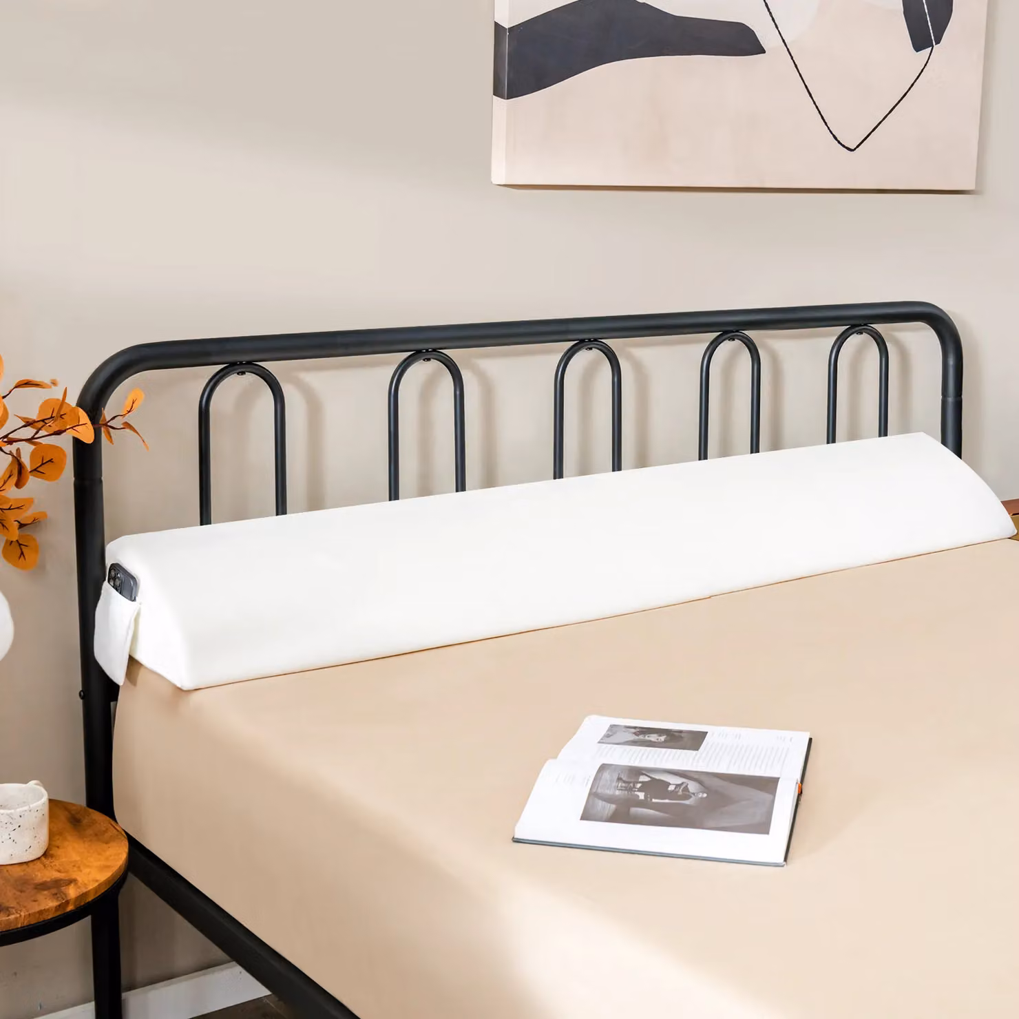 Costway Queen Size Bed Wedge Pillow Bolster with Side Pocket in White – 3