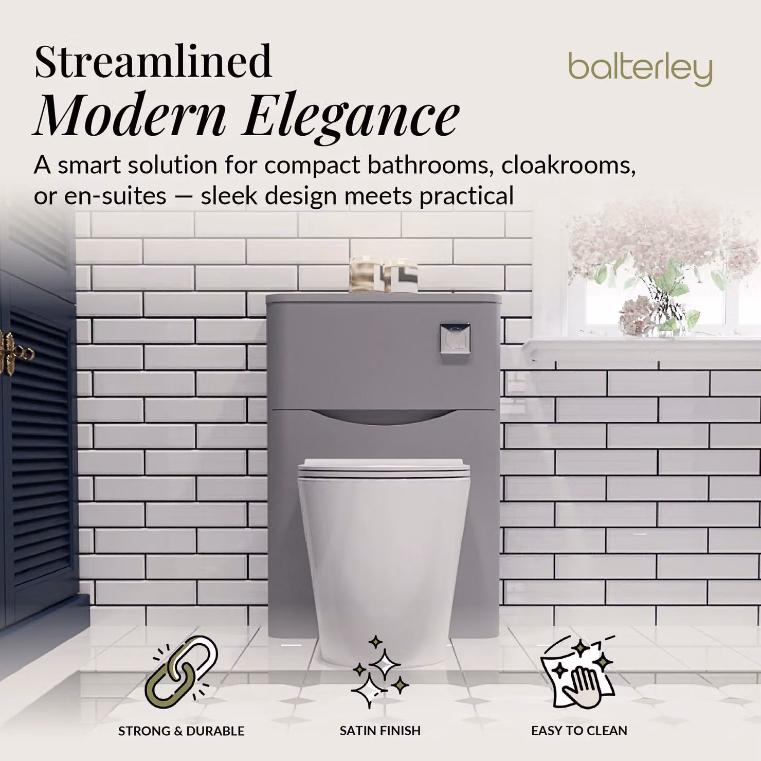 Balterley Modern Floor Standing Concealed Cistern Toilet Unit, Grey, W: 55 cm, H: 80 cm – 2