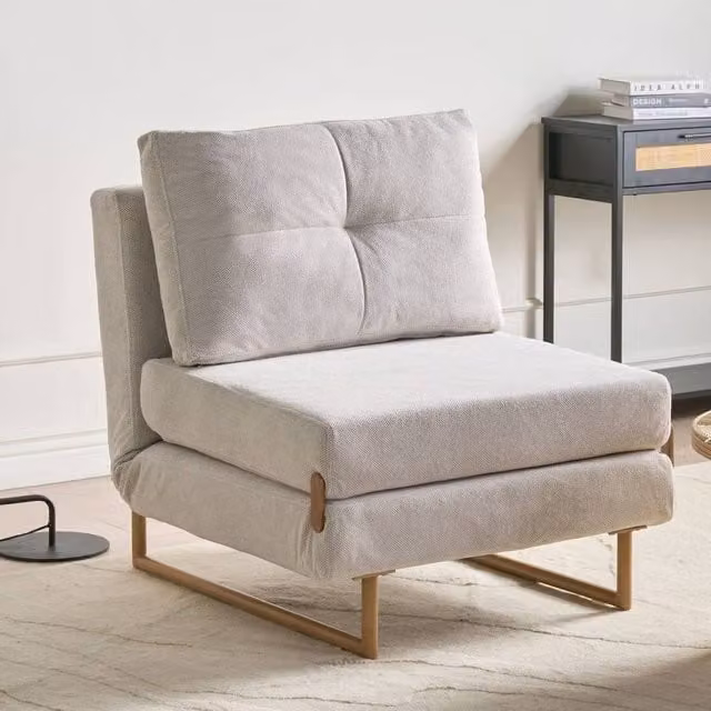 Wyld and Coco White Fabric Reclining Sofa Bed Chair with Armrests