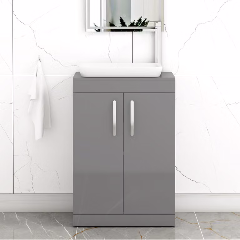 Royal Bathrooms Turin 500mm Floor Standing 2 Door Vanity Unit with Countertop Basin in Indigo Grey Gloss