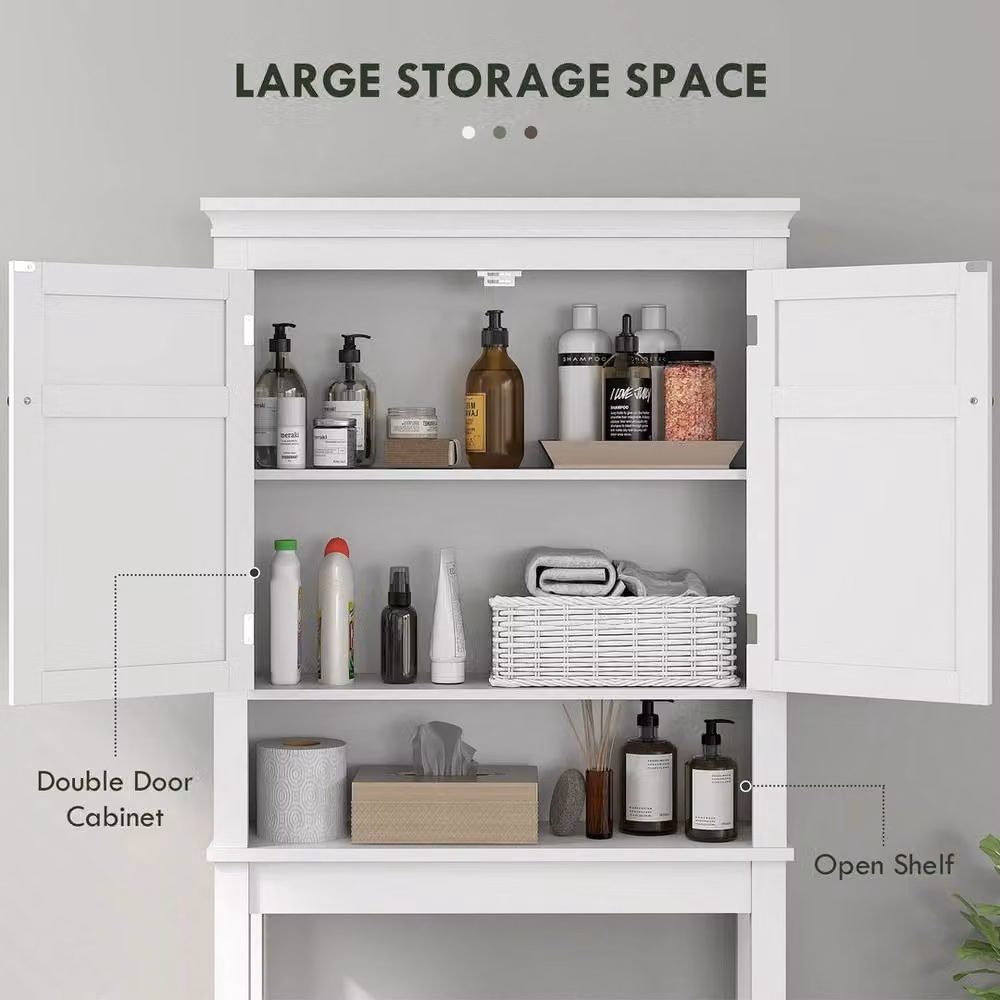 KORVIXA White Freestanding Over the Toilet Storage Unit and Washing Machine Cabinet with Adjustable Shelves, W: 70 cm, H: 75 cm – 2