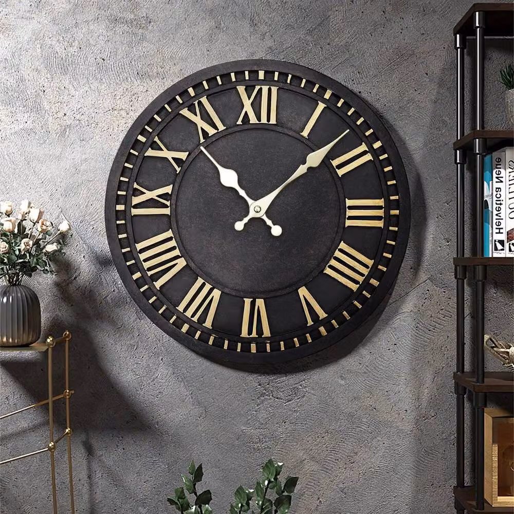 EONLION Retro Round Analog Wall Clock in Black, Diameter: 100 cm – 3