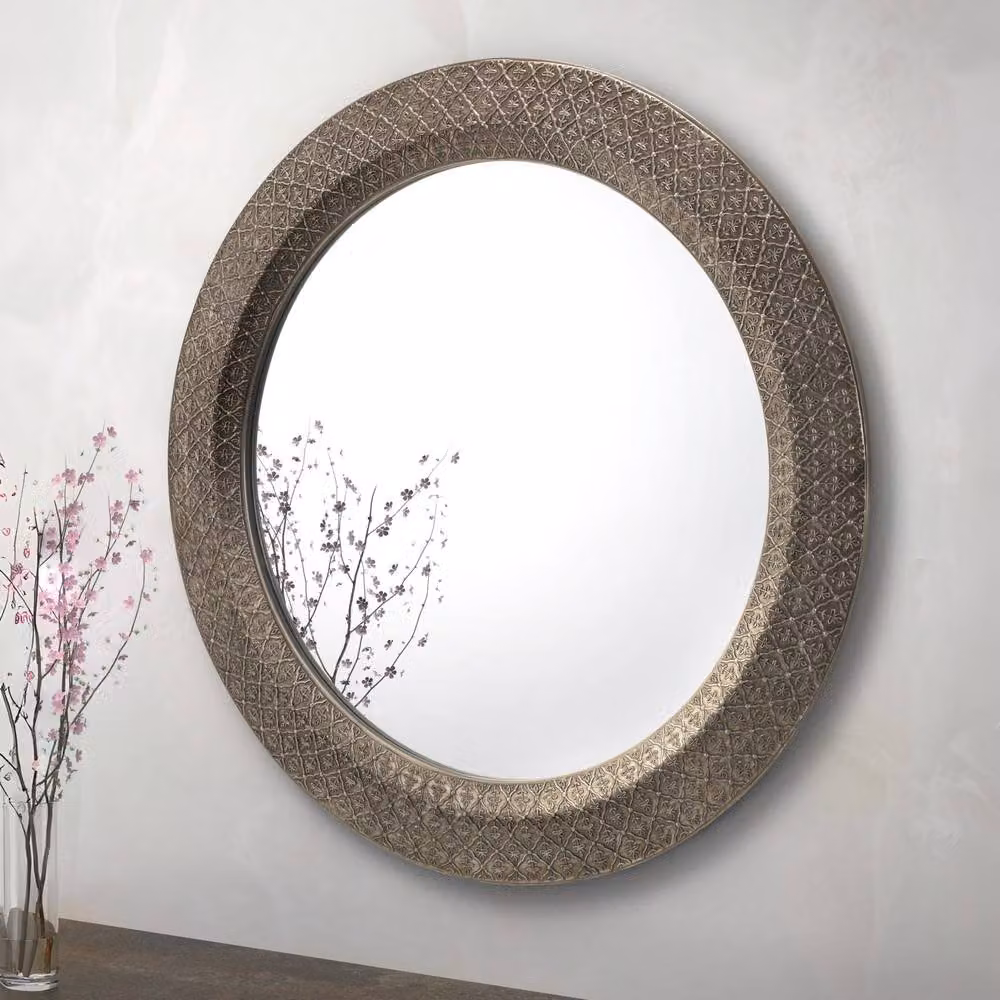 Cheshire Cadara Large Round Pewter Wall Mirror in Grey – 2