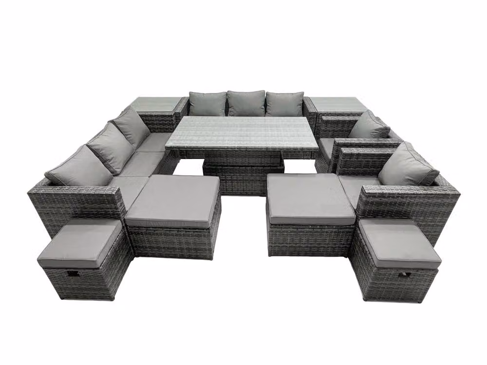 Fimous Rattan Dining Set with Sofa, 2 Side Tables and 4 Stools, 12 Seats, Dark Grey – 2