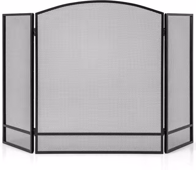 Costway 3 Panel Folding Metal Fireplace Screen Fireguard in Black