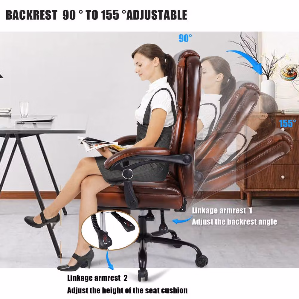 FURNITURE ONE Brown PVC Leather Effect Ergonomic Gaming Chair with Footrest, Headrest and Lumbar Support – 3
