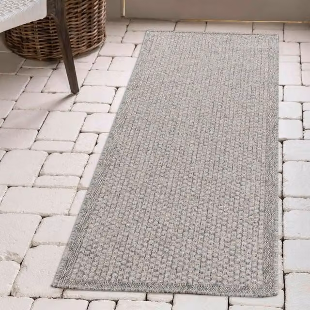 Desire Rugs Modern Checkerboard Waterproof Indoor-Outdoor Rug, Silver, W: 60 cm, L: 220 cm
