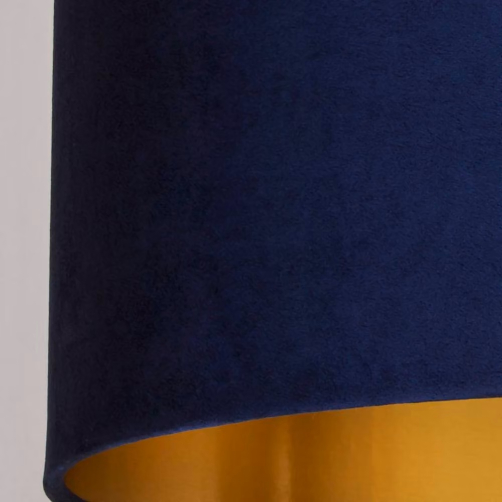 Lighting Collection Navy Blue Velvet Drum Lamp Shade with Gold Inner Detail – 3