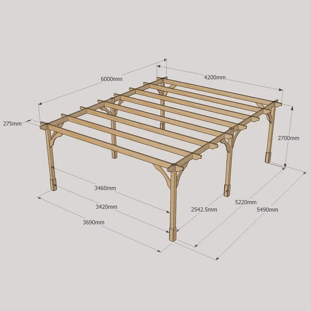 Rutland County Garden Furniture Ltd Premium 6 Post Pent Pergola in Wood and Galvanised Steel, Brown and Green, W: 600 cm, H: 270 cm – 4
