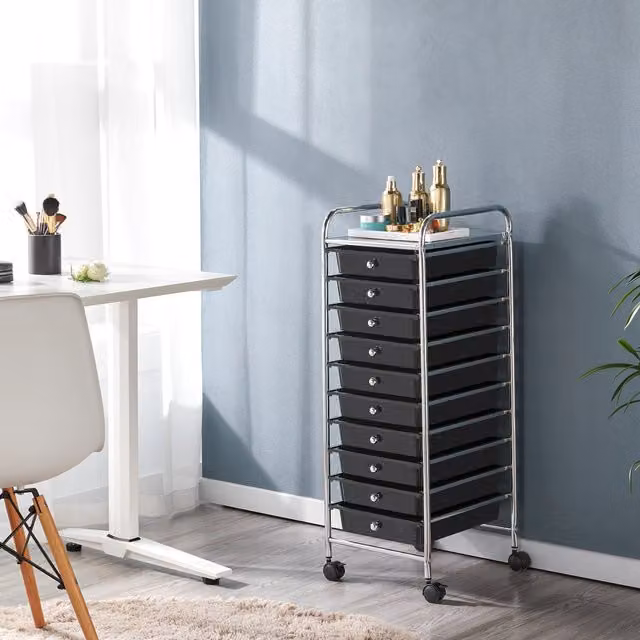 Yaheetech 10 Drawer Rolling Storage Cart with Castors in Black