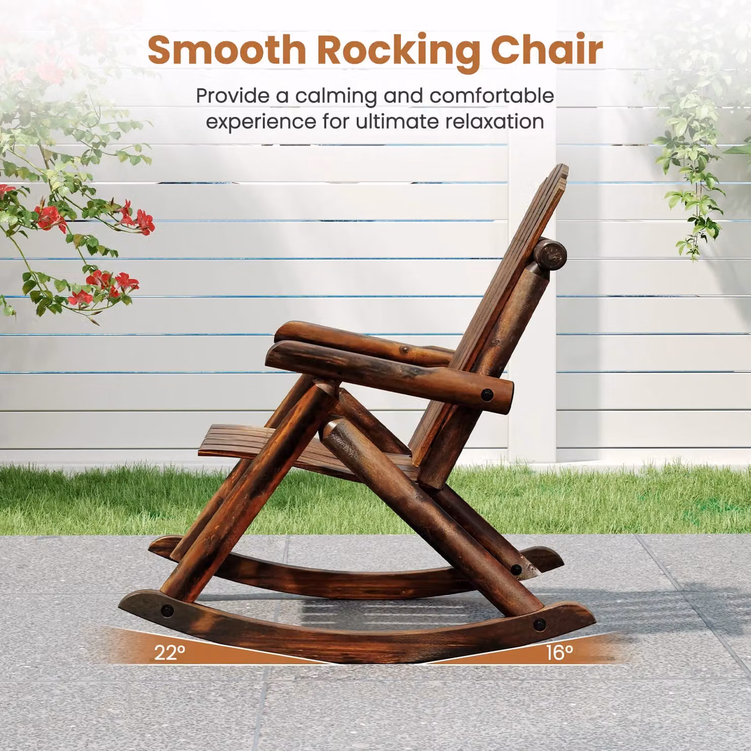 Costway Outdoor Adirondack Rocking Chair for Adults in Brown Solid Wood – 5