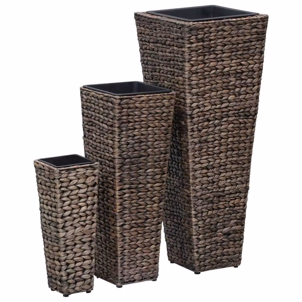 Berkfield Home Garden Set of 3 Water Hyacinth Raised Planter Beds in Dark Brown – 2