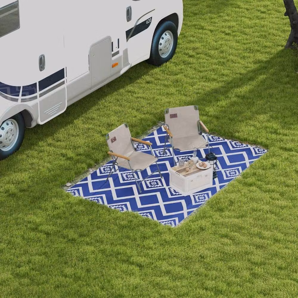 VOGREX Reversible Waterproof Outdoor Garden Rug in Blue and White, W/D: 182 x 274 cm – 5