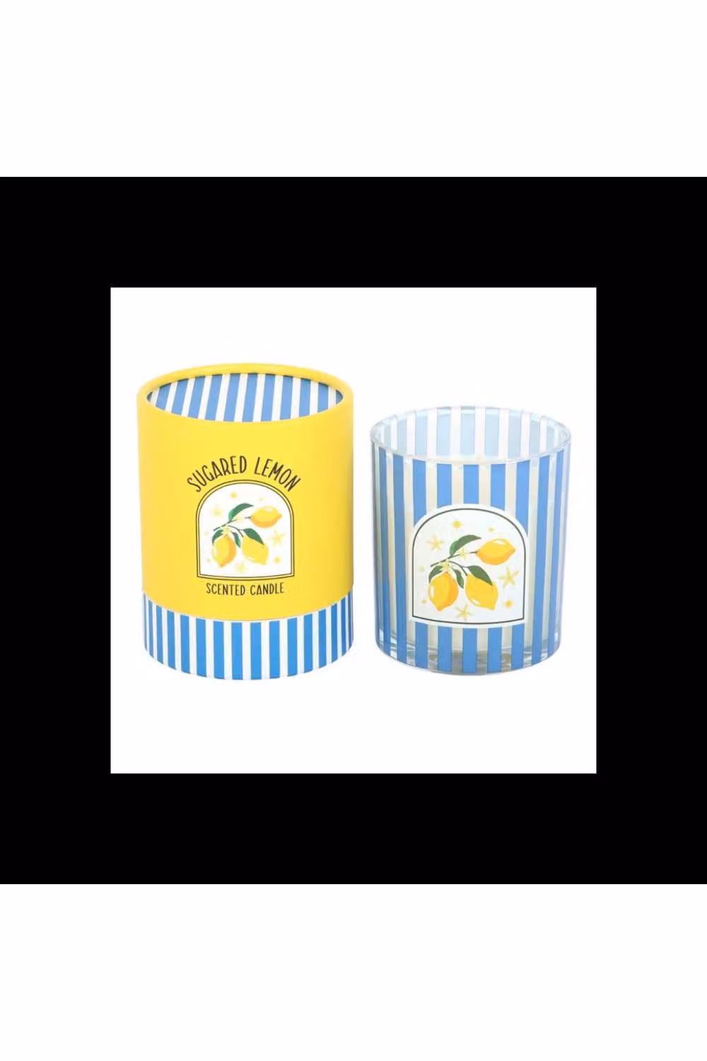 KDMD Sugared Lemon Scented Candle in a Blue Striped Glass Jar, 28 g – 2