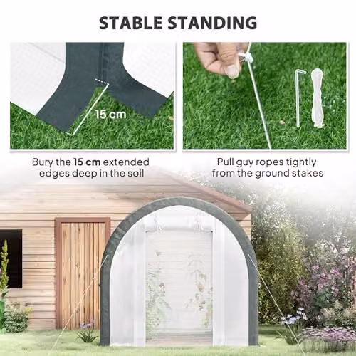 Outsunny White Walk-in Polytunnel Greenhouse with Steel Frame, W/D/H: 300 x 200 x 200 cm – 5