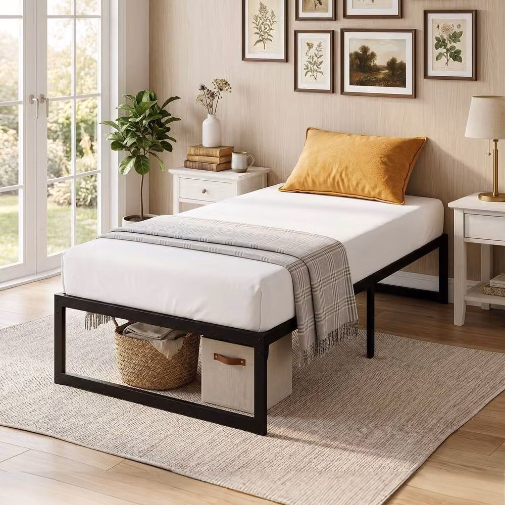 STILVORA Single Bed Frame with Underbed Storage in Black Metal, W/D/H: 90 x 190 cm – 2