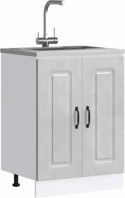 Berkfield Home Kalmar Sink Base Cabinet in Concrete Grey, W/D/H: 60 x 46 x 81.5 cm