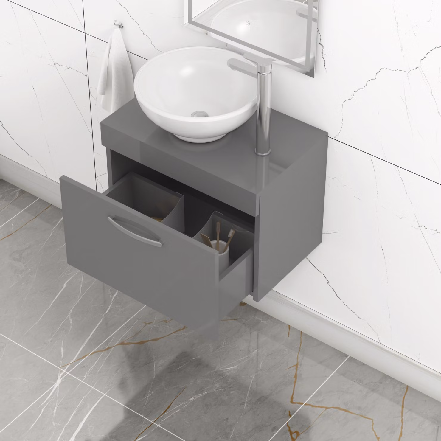 Breeze Royal Bathrooms Wall Hung Vanity Unit with Countertop Basin in Indigo Grey Gloss
