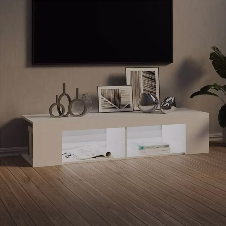 Berkfield Home Modern TV Cabinet with LED Lights in White, W: 135 cm, D: 39 cm, H: 30 cm