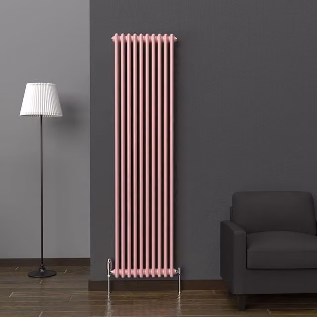 Lux Heat Vertical Coloured Column Radiator in Pastel Pink, H 180 cm x W 47 cm