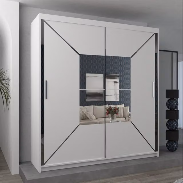 Sliding Wardrobes 4u Modern Freestanding Sliding Door Wardrobe with Mirror and Internal Shelving, White