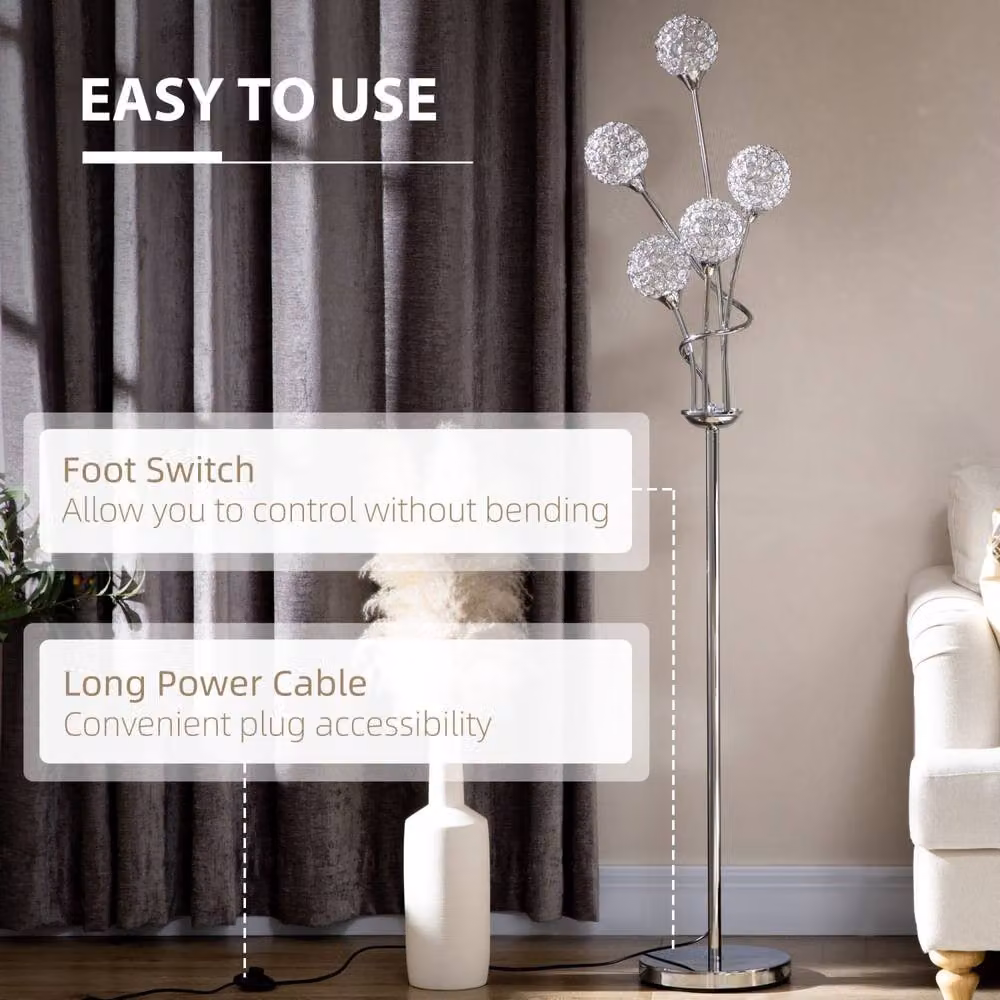 Wyld Haus Lomove 5 Light Silver Crystal and Metal Floor Lamp, Height: 156 cm – 4