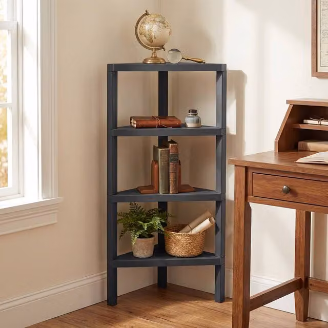 Costway 4-Tier Wooden Corner Plant Stand and Bookshelf with Open Slatted Shelves in Black – 1