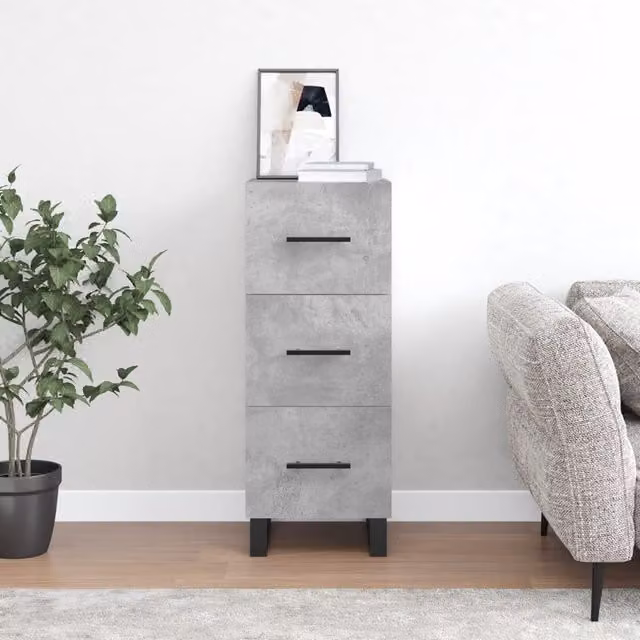 Berkfield Home Modern Sideboard in Concrete Grey, W/D/H: 34.5 x 34.0 x 90.0 cm