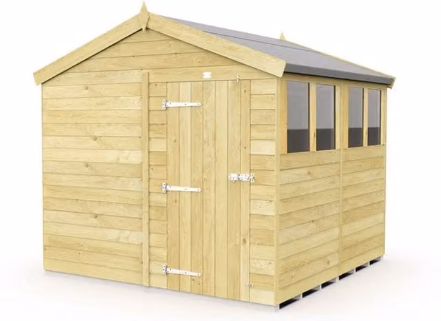 Buttercup Farm Brown Wooden Apex Shed with Single Door and Windows, L243 x W231 x H217 cm