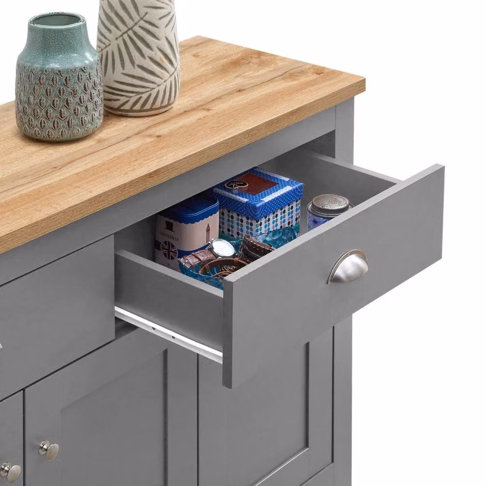 FLAVORA Grey Modern Living Room Sideboard Storage Cabinet with 2 Drawers and 3 Doors – 3