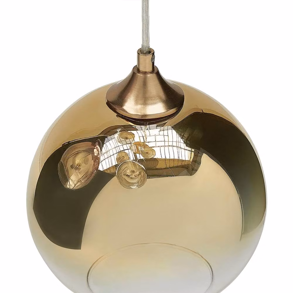 Wyld and Coco 6 Light Contemporary Pendant Lamp in Brass and Copper with Transparent Glass Spheres, Height Adjustable – 4