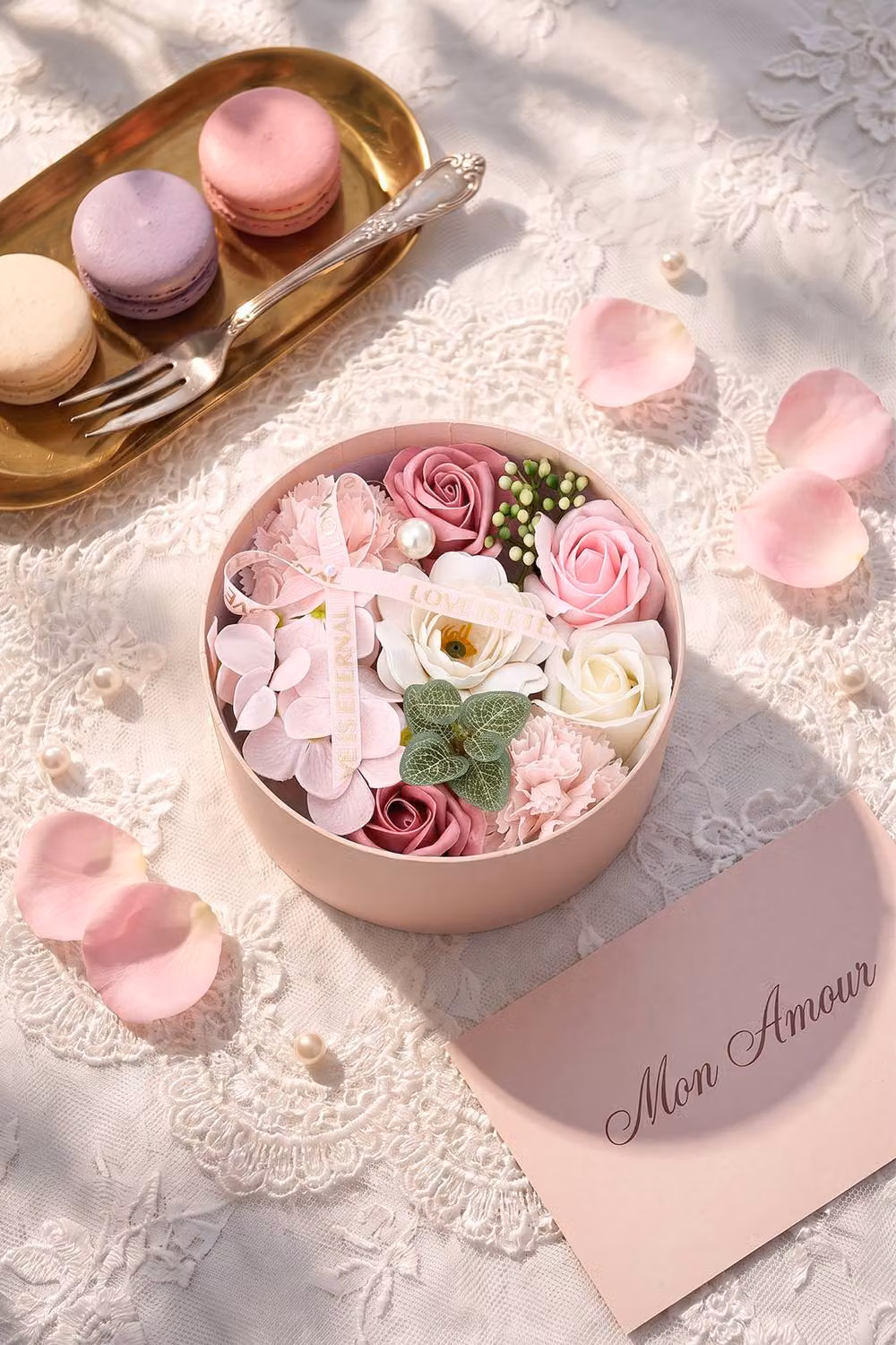 Living and Home Round Soap Flower Gift Box in Pale Pink – 2