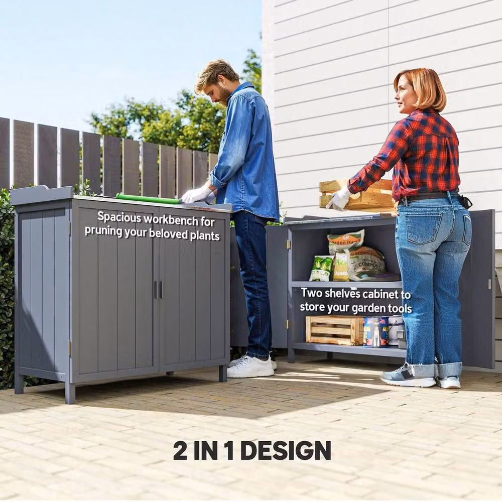FLAVORA Galvanised Steel Garden Potting Bench in Dark Grey – 5