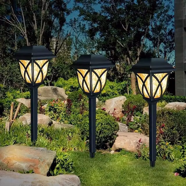 KORVIXA 6-Piece Solar Powered LED Garden Stake Lantern Lights in Black, Height: 100 cm