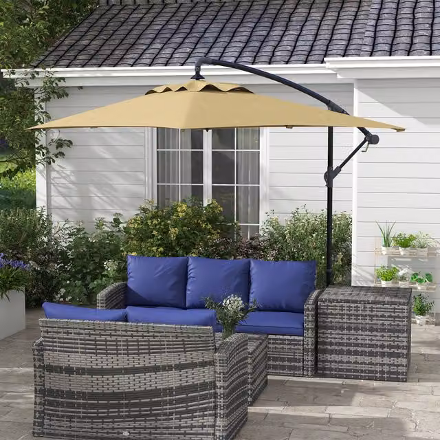 Outsunny 3 m Cantilever Banana Parasol with Crank Handle and 6 Ribs, Brown