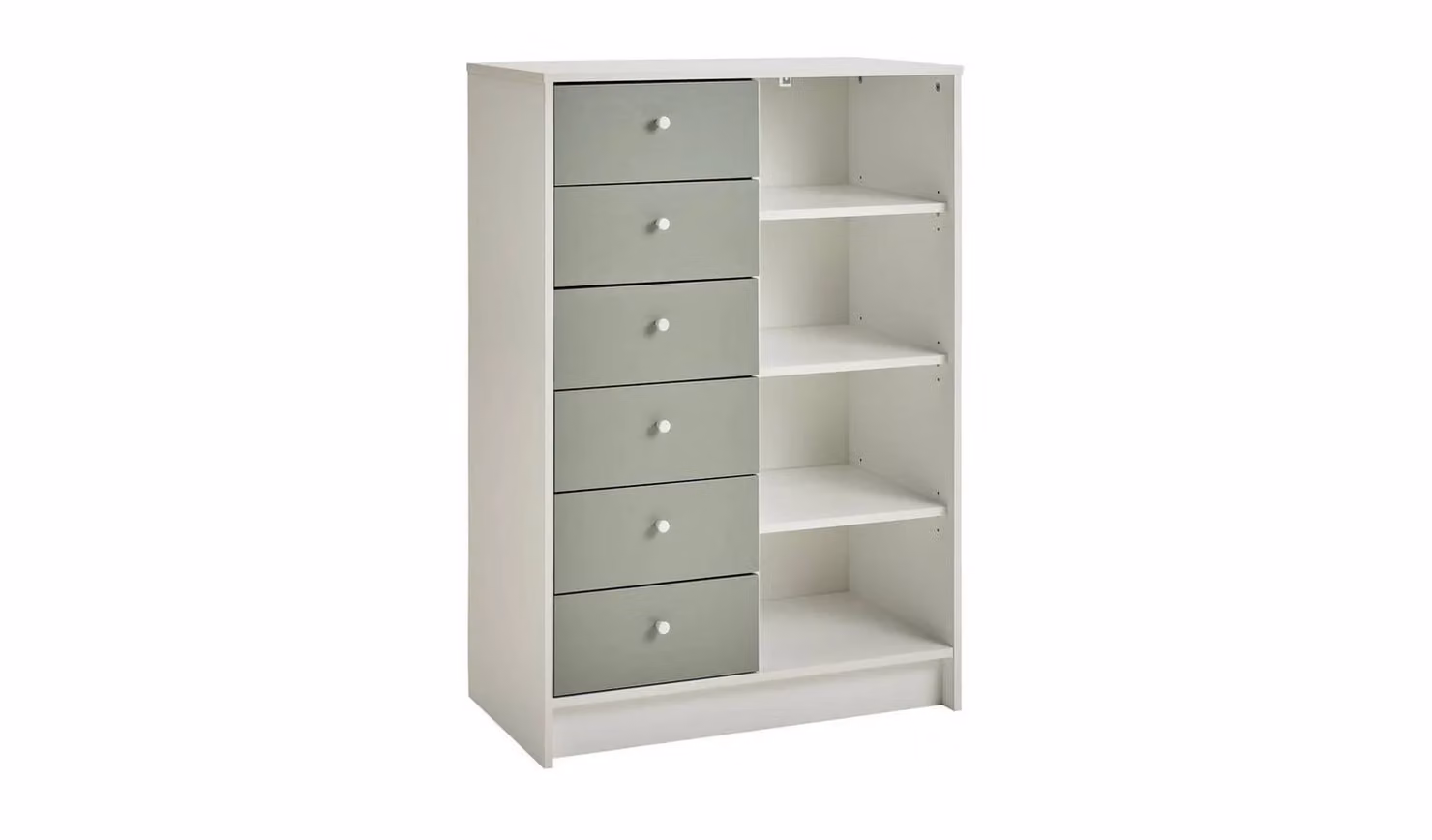 Malibu Kids 6 Drawer Chest in Sage Green and White for Childrens Bedroom Storage, W/D/H: 74.8 x 39.6 x 108.6 cm