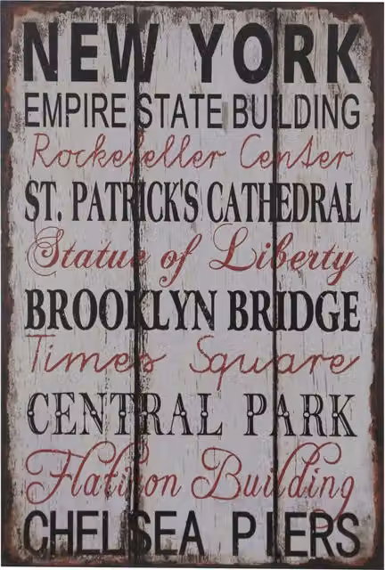 Orsina New York Vintage Wooden Wall Plaque with City Typography in White – 3