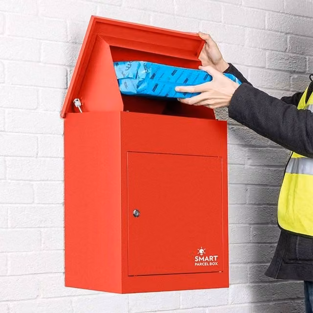 Homescapes Smart Parcel Box Medium Front Access Secure Steel Delivery Box in Red
