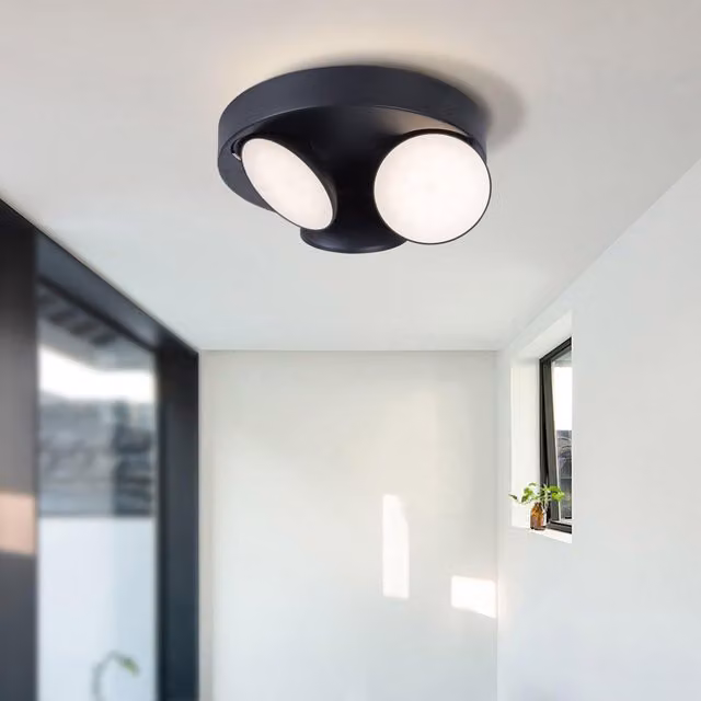 Harper Living 3 Way Round LED Ceiling Spotlight, Dimmable and Adjustable, Warm White 3000K, Black